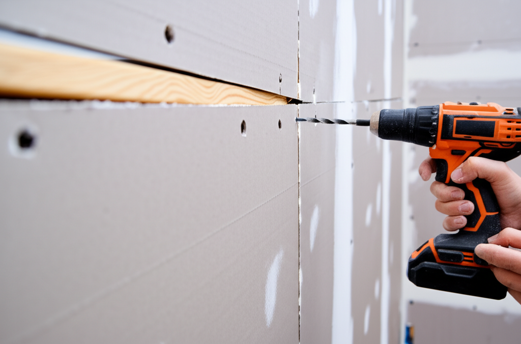 Professional installing new drywall